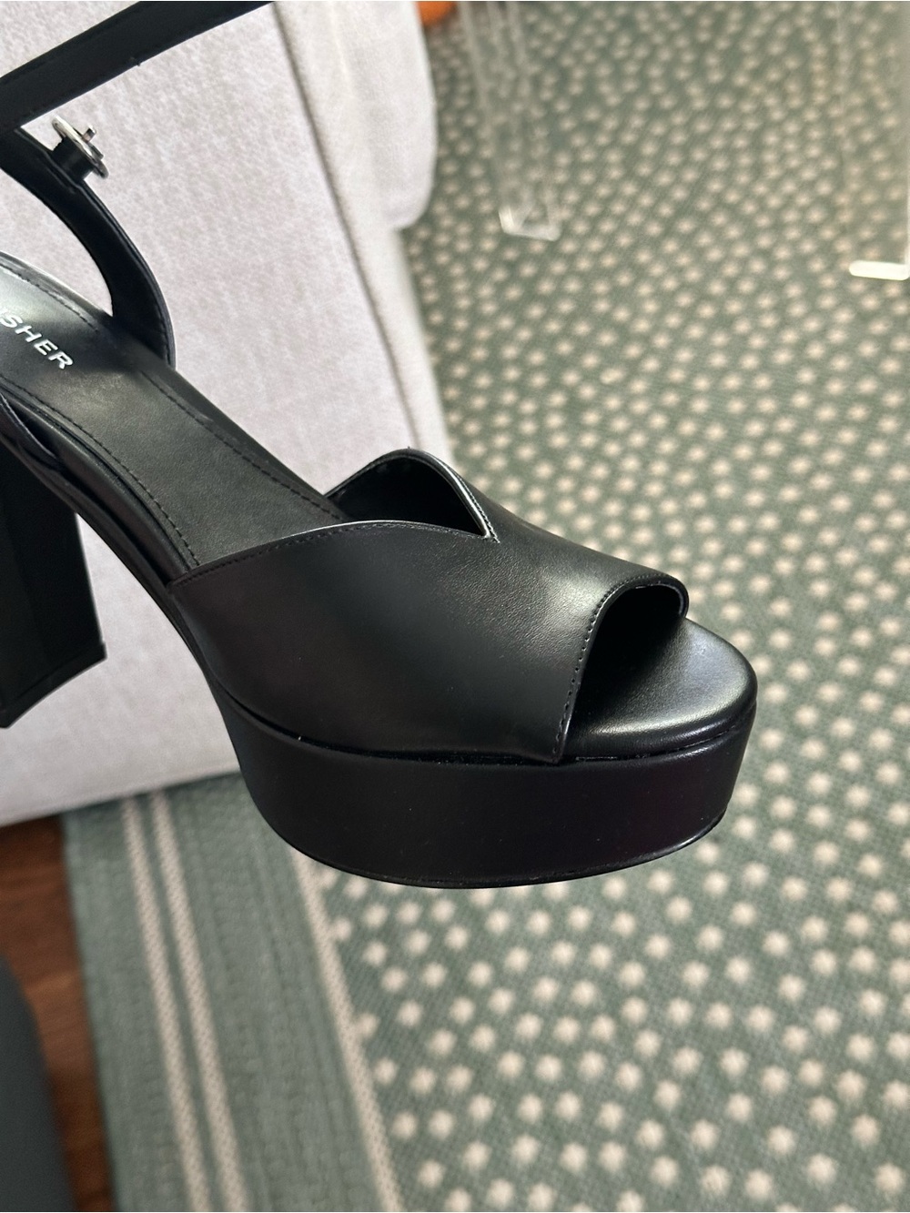 Marc Fisher Black Leather Platform Peep-Toe Block Heel Sandal
